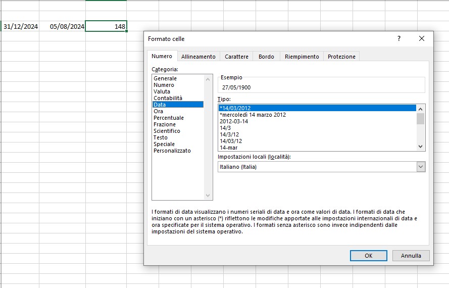 excel data formato